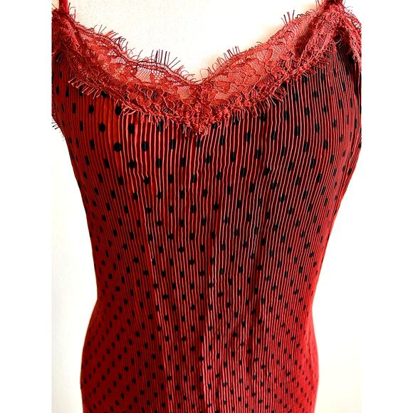 Free People 'Margot' Slip Dress 4 Polka Dot Outer SLIP ONLY Crinkle Pleated Red - Picture 1 of 16